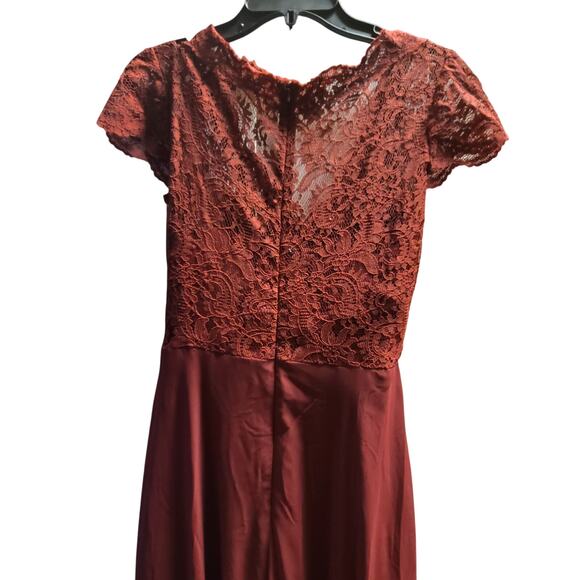 Js Collections Burgundy Wine size 8 formal maxi dress Lace cap sleeve - Picture 3 of 7